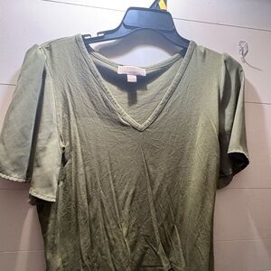 Michael Kors Olive Green V-Neck Short Sleeve Top